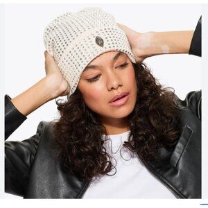 KURT GEIGER London crystal embellished cuffed women's beanie hat -Off white